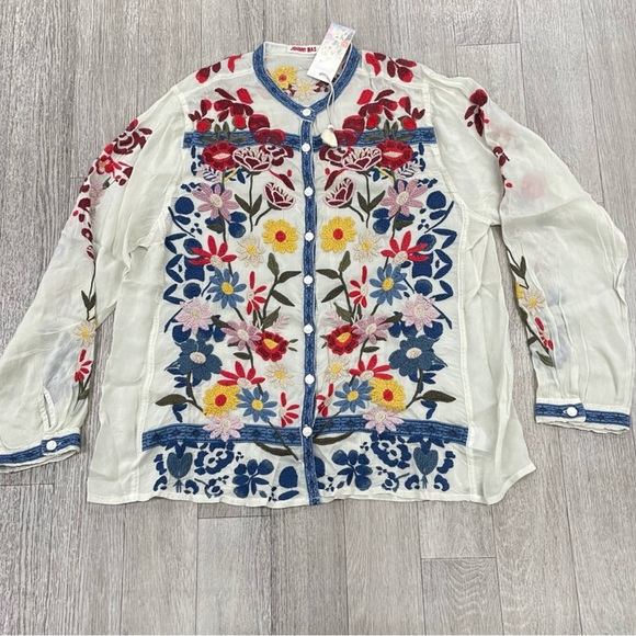 Johnny Was Edie Floral-Embroidered Button-Down Blouse Size XXS - Picture 4 of 10